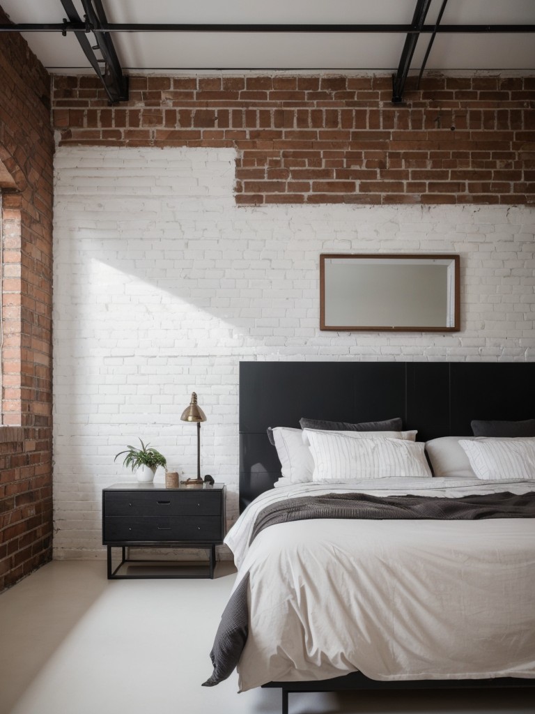 Rustic meets modern: White brick wall & glossy accents in a sleek apartment!