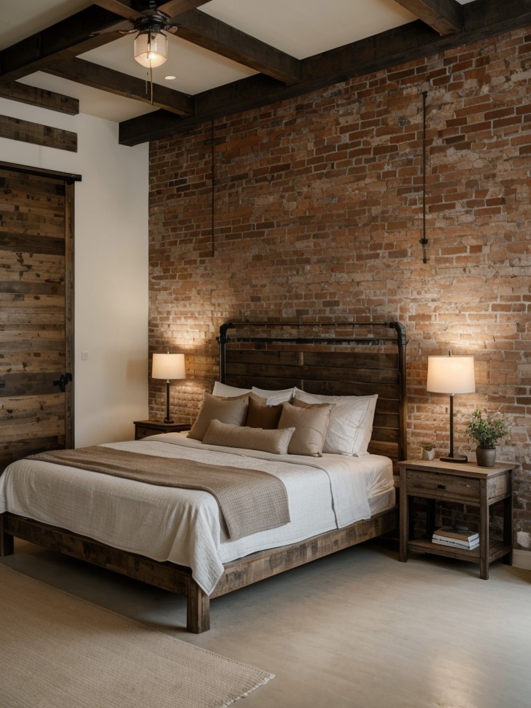 Rustic industrial: White brick bedroom. Zen retreat: Earthy tones, natural materials.