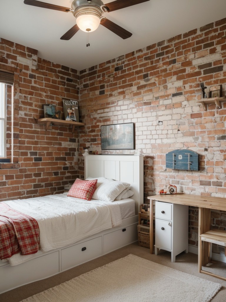 Rustic Industrial Bedroom: White Brick Wall Inspiration.