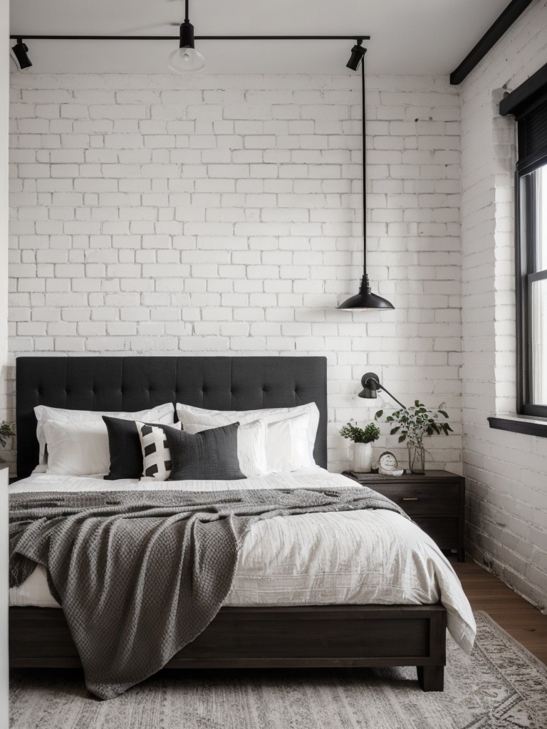 Chic Industrial Bedroom with White Brick Wall: Rustic meets Style