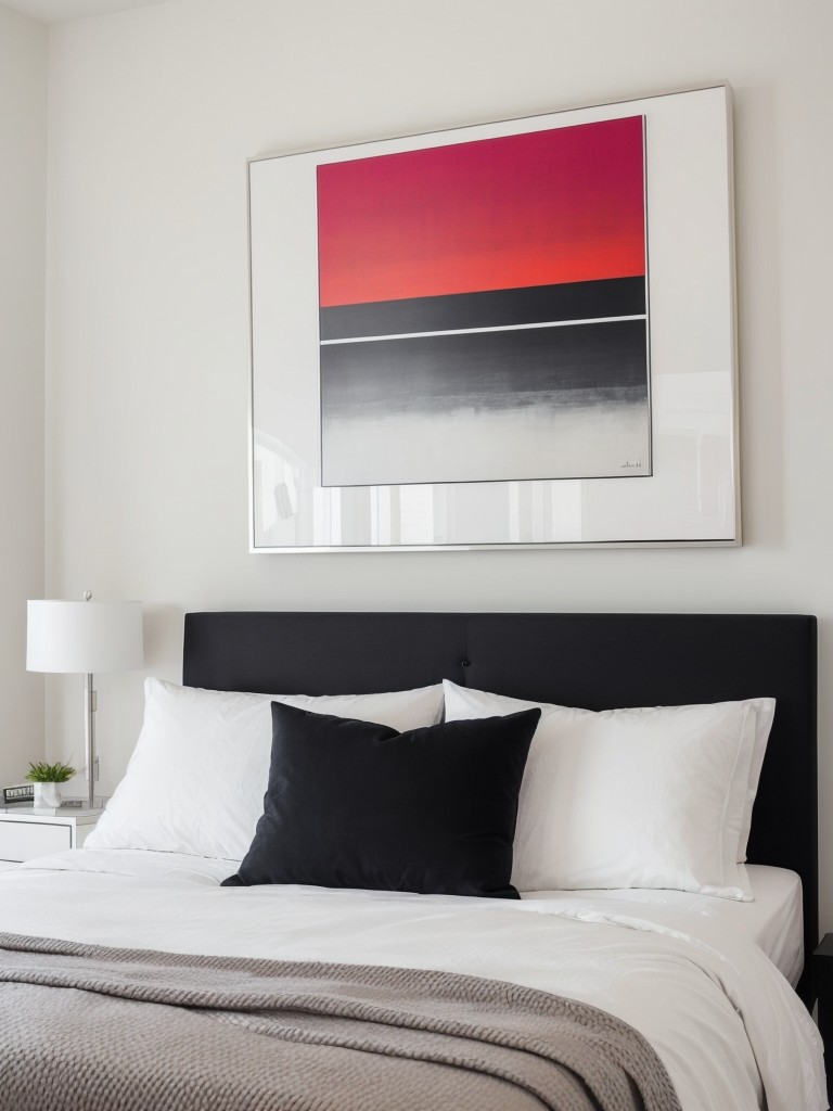 Modernize your apartment with a monochromatic white bedroom and pops of color!