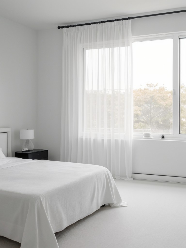 Minimalist White Bedroom: Add elegance with floor-length curtains