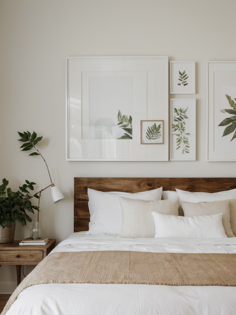 Cozy Apartment Bedroom: White & Wood-Framed Gallery Wall Inspiration