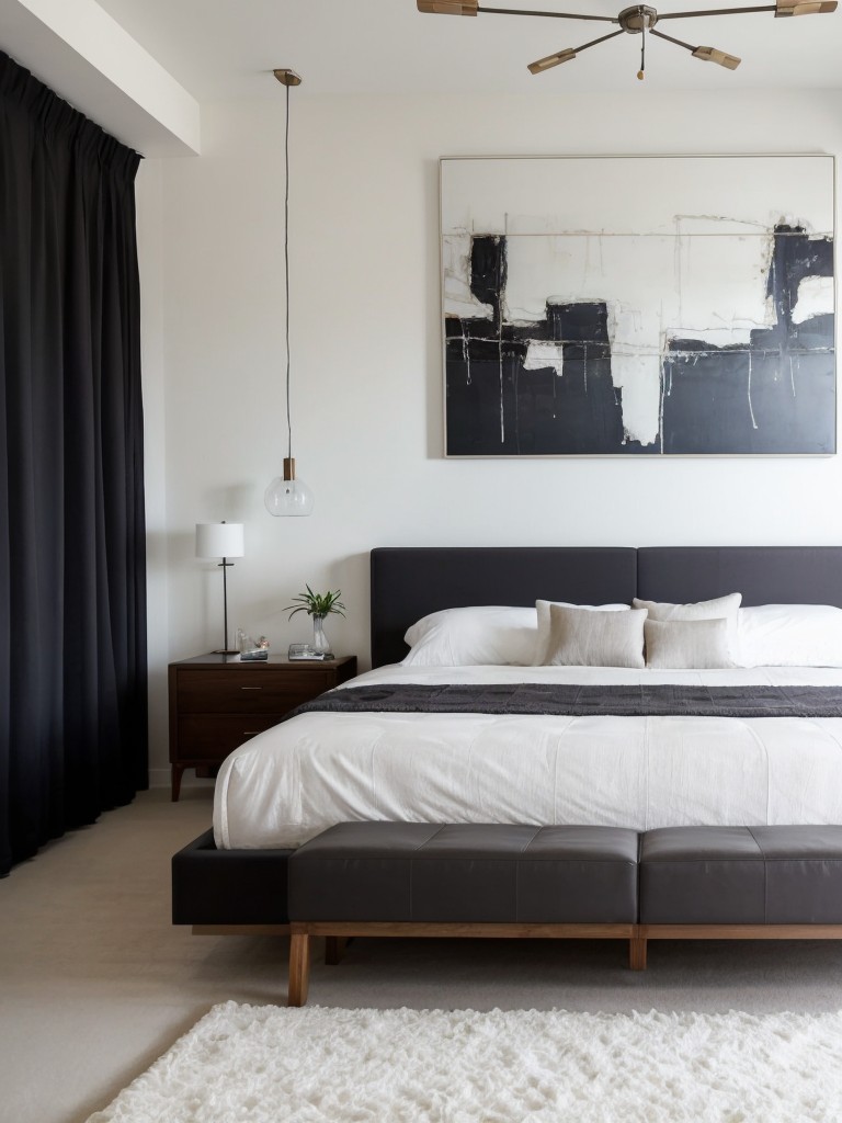 Chic White Bedroom Inspo: Elevate Your Space with Abstract Art!