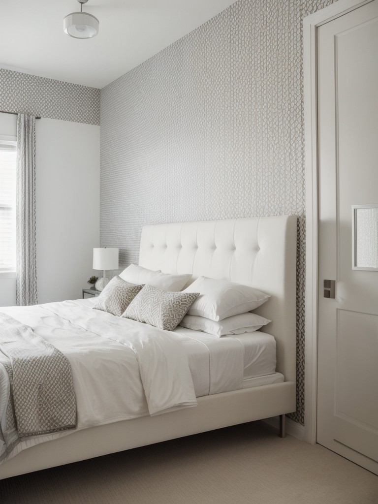 Trendy White Bedroom with Geometric Accent Wall #ApartmentInspiration