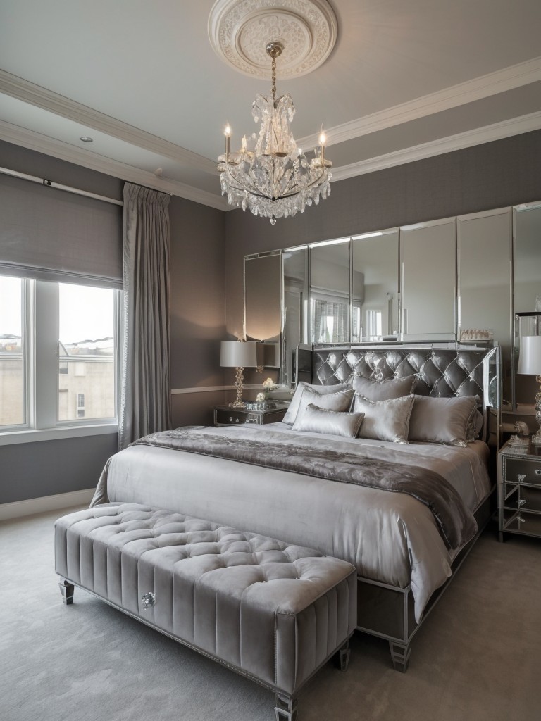 Timeless Glamour: Elegant Gray Bedrooms with Crystal Chandeliers