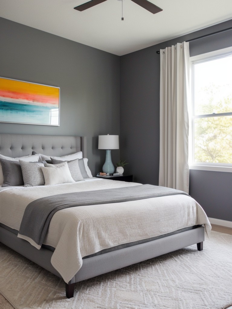 Vibrant Color Pops in a Modern Gray Bedroom