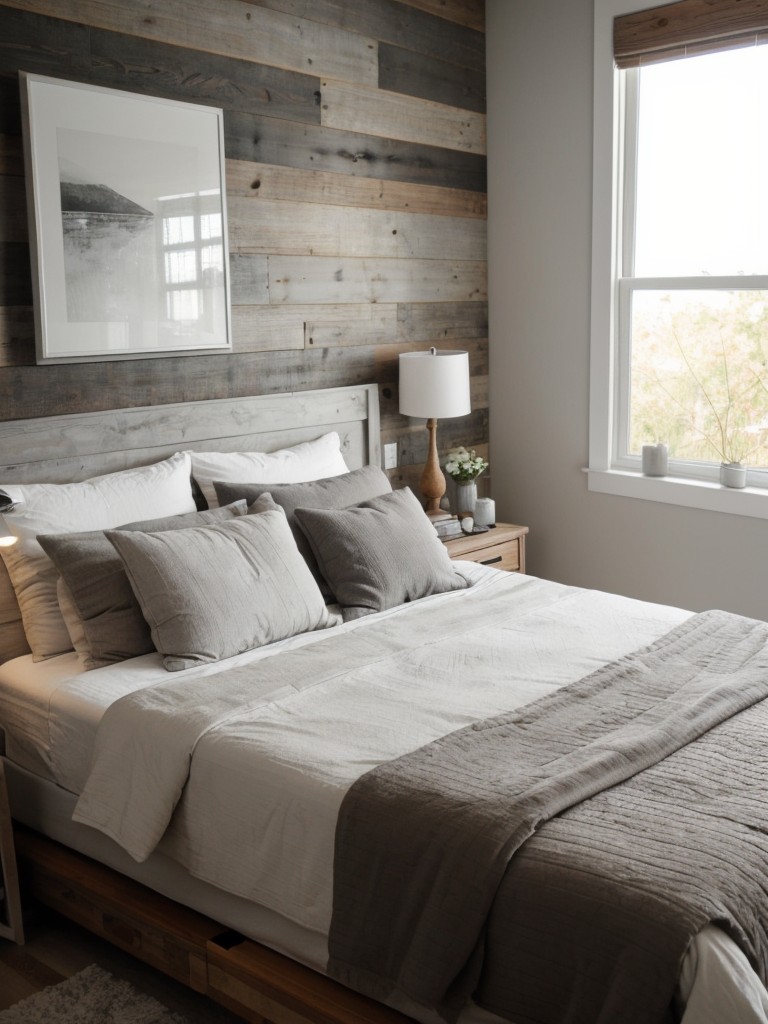 Cozy and Inviting: Stylish Gray Bedroom with Wood Details