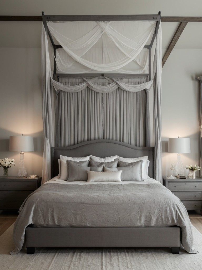 Serene Gray Bedroom: Canopy Bed for Dreamy Nights