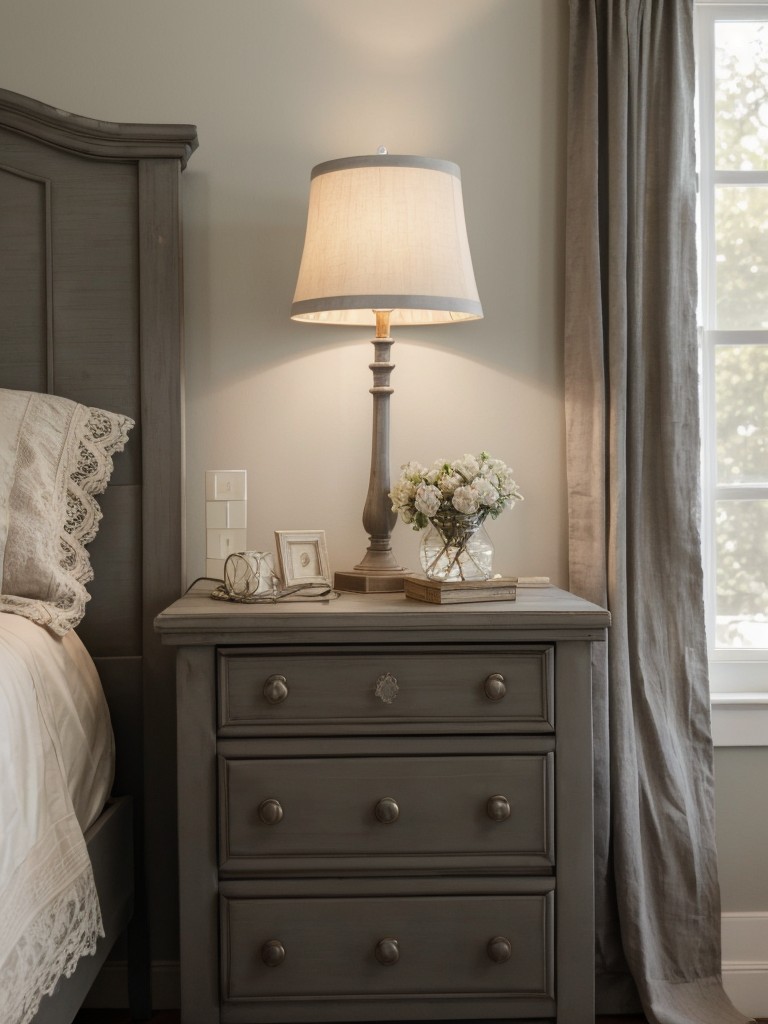 Vintage-inspired charm for a soothing gray bedroom