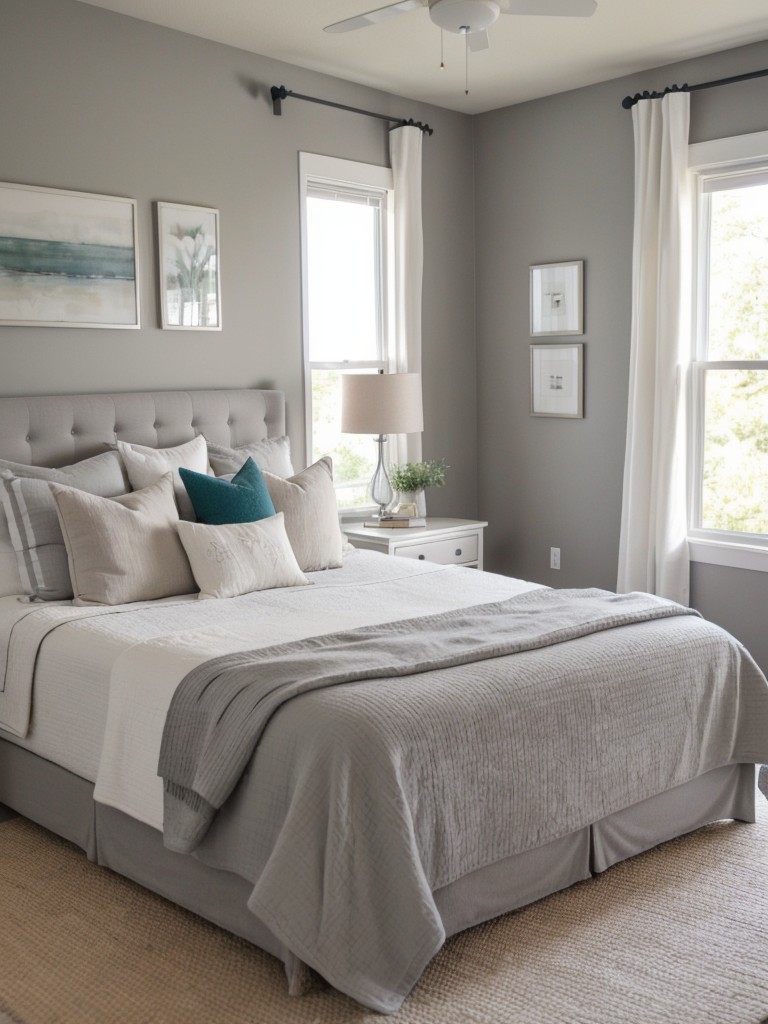 Calming Gray Apartment Bedroom with Bright Accents