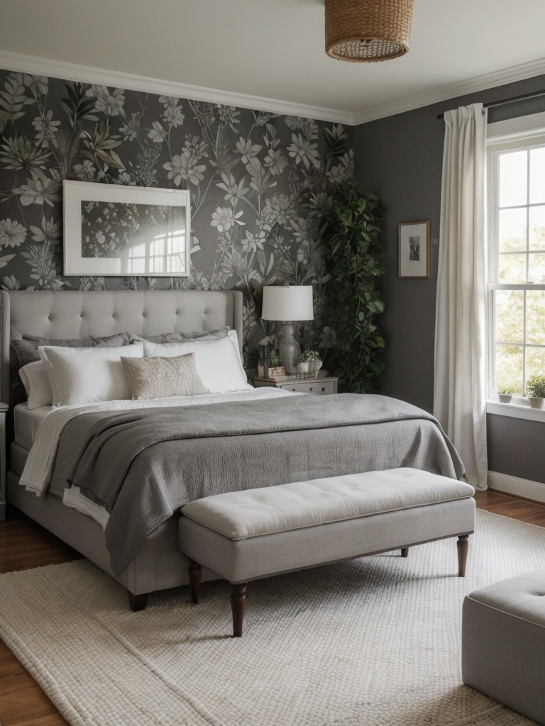 Botanical Bliss: Refresh Your Bedroom with Gray Decor.