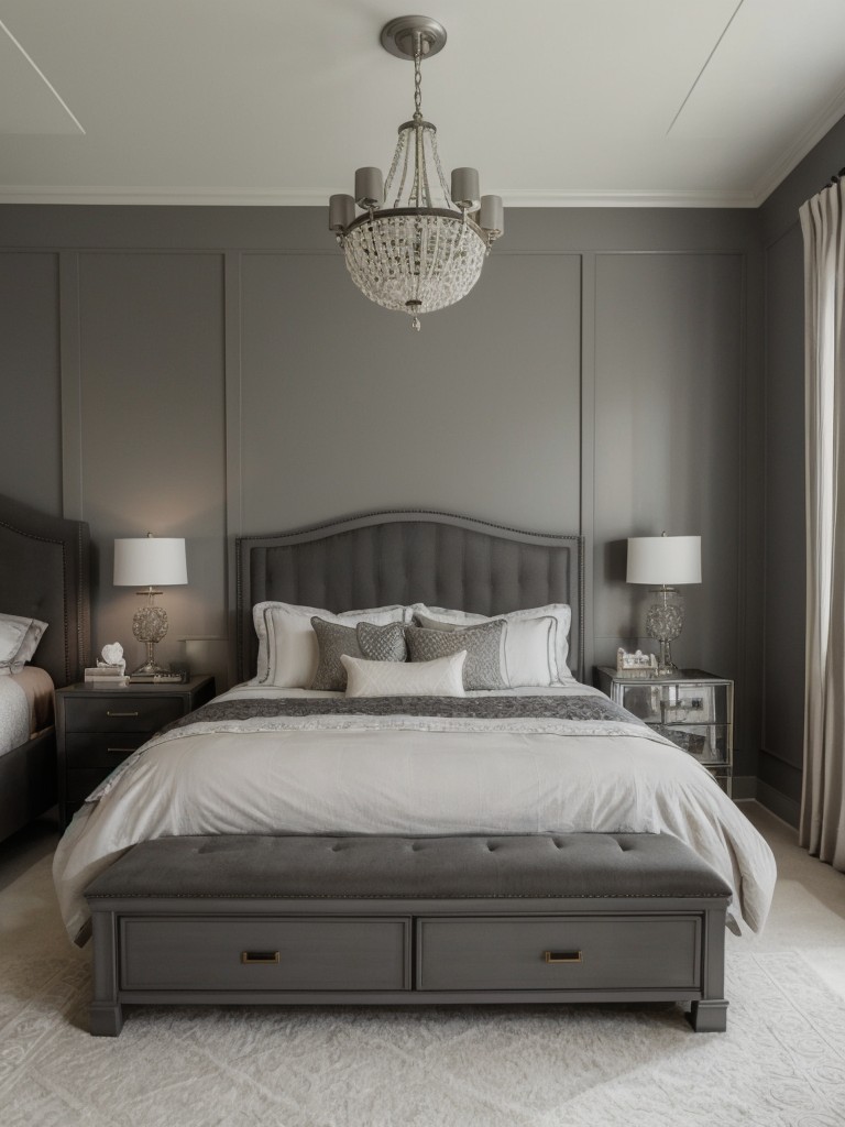 Stylish Gray Apartment Décor: Vintage-inspired bedroom charm