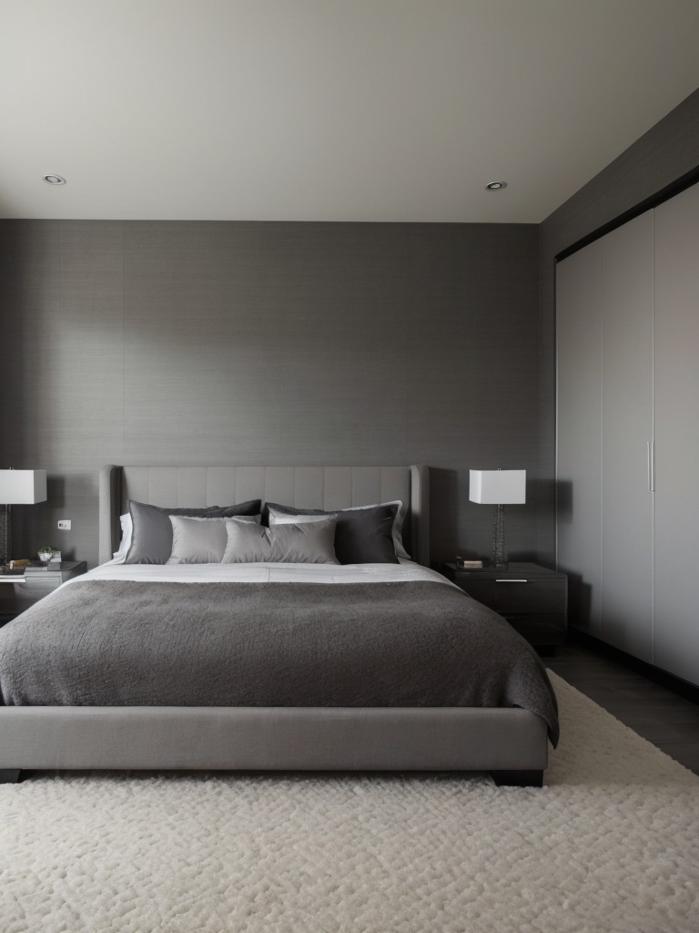 Gray Bedroom Bliss: Elevate your apartment with plush area rugs in soothing tones.