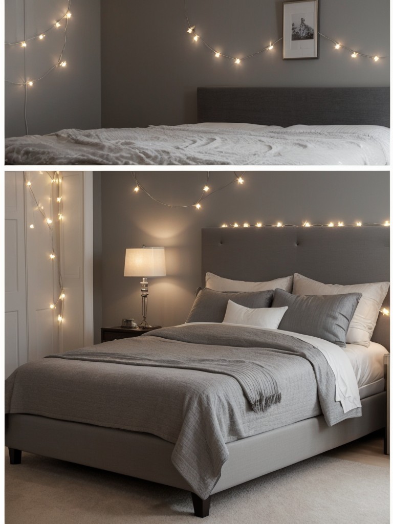 Gray Bedroom Magic: Create a cozy ambiance with dimmable lights.