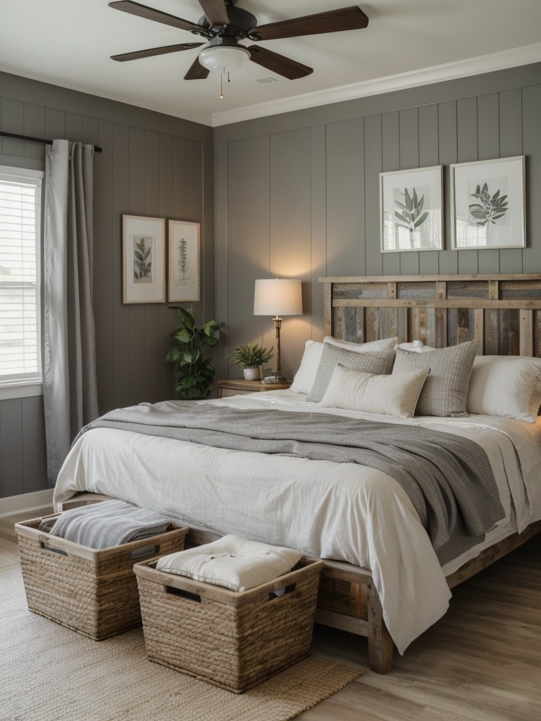 Warm & Tranquil: Gray Bedroom Bliss with Natural Elements.