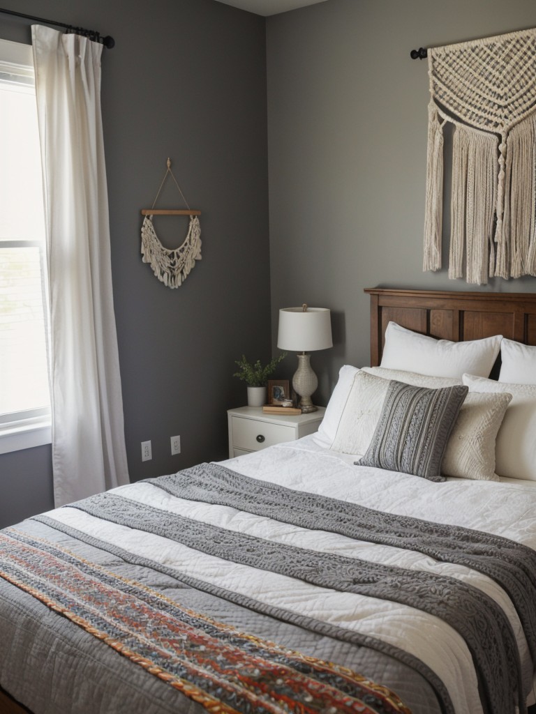 Boho Bedroom Bliss: Embrace Gray for a Chic Apartment.