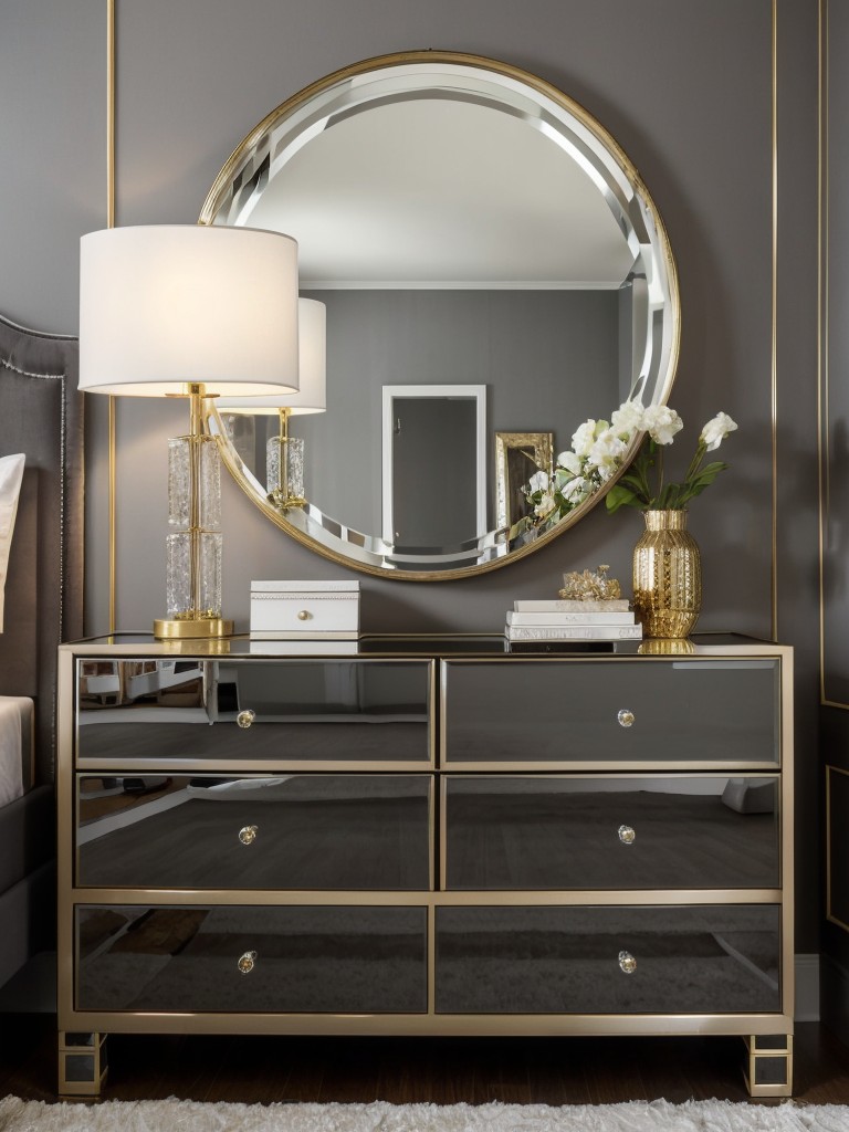 Glam up your gray bedroom with luxurious accents.