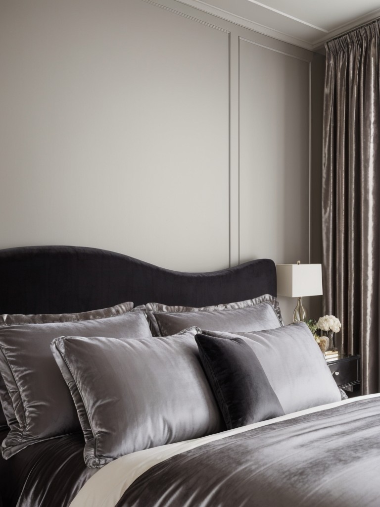 Indulge in Luxurious Gray Apartment Bliss. Layer textures for a glamorous touch.