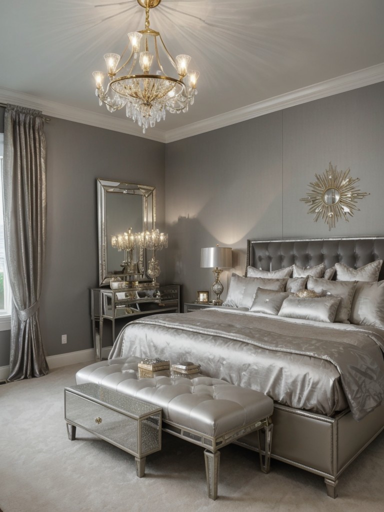 Chic Metallic Touches: Elevate Your Gray Bedroom with Glamour.