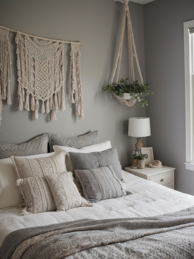 Boho-inspired Gray Bedroom: Textured Decor for an Eclectic Oasis