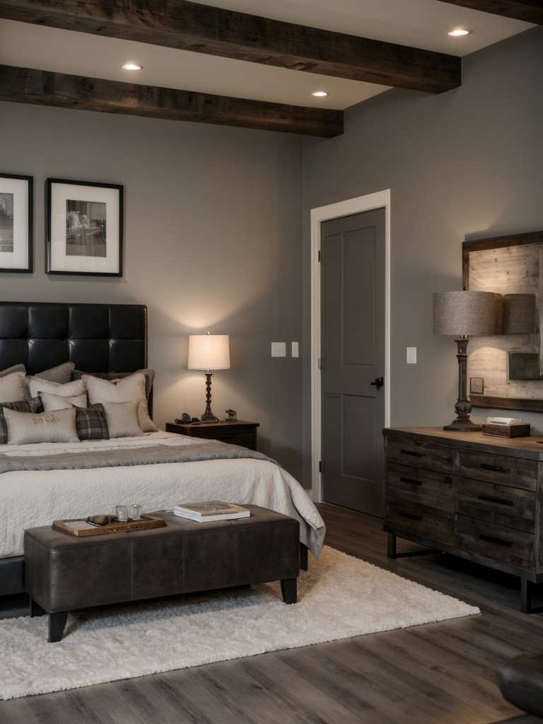 Masculine Gray Bedroom Ideas: Rustic meets modern to create a stylish space for couples.