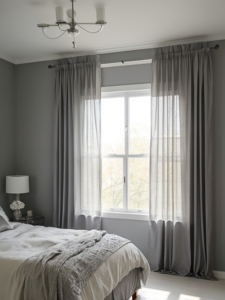 Gray Bedroom Decor: Romantic & Elegant Touch with Sheer Curtains.