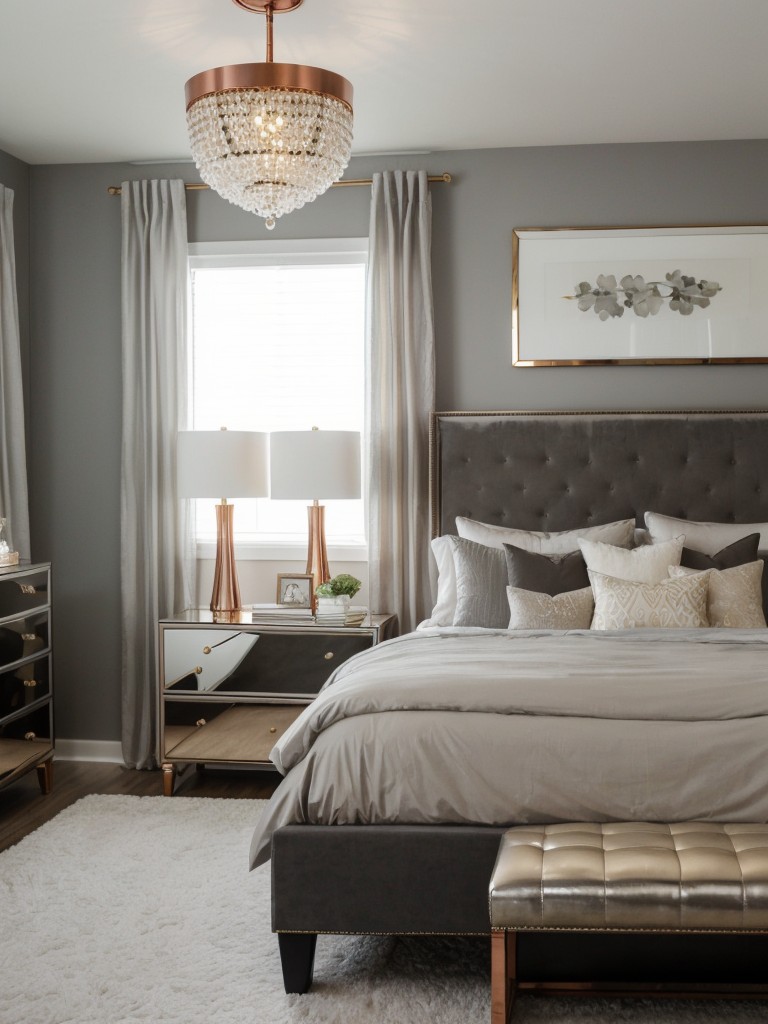 Glam up your bedroom with metallic accents for a tranquil vibe. ?