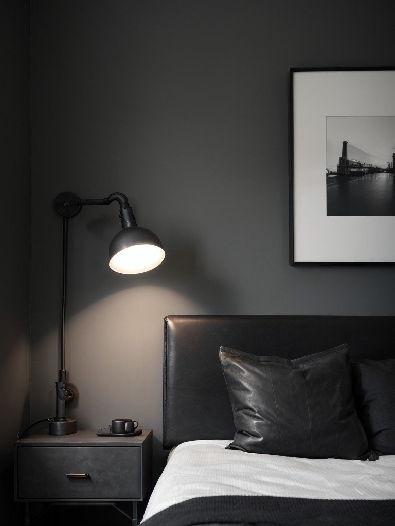 Chic Gray Bedroom with Leather & Industrial Touches