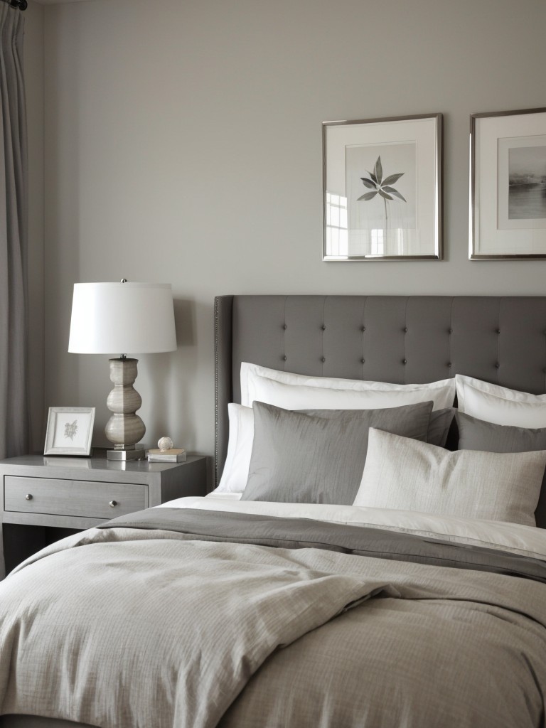 Serene Gray Oasis: Stylish Apartment Bedroom in Elegant Neutrals