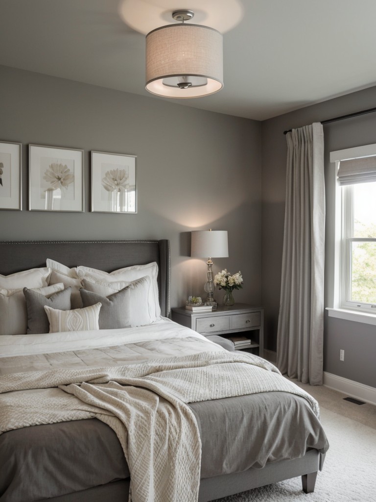 Cozy Gray Bedroom: Elevate Your Space with Accent Lighting.