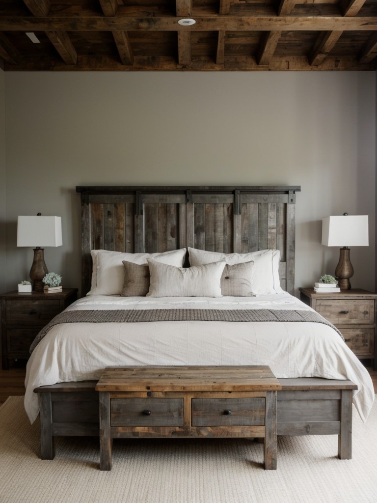 Cozy and Rustic: Gray Bedroom Decor with Wood Elements