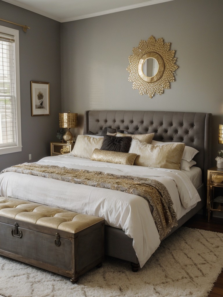 Chic Apartment Vibes: Gorgeous Gray and Gold Bedroom Decor