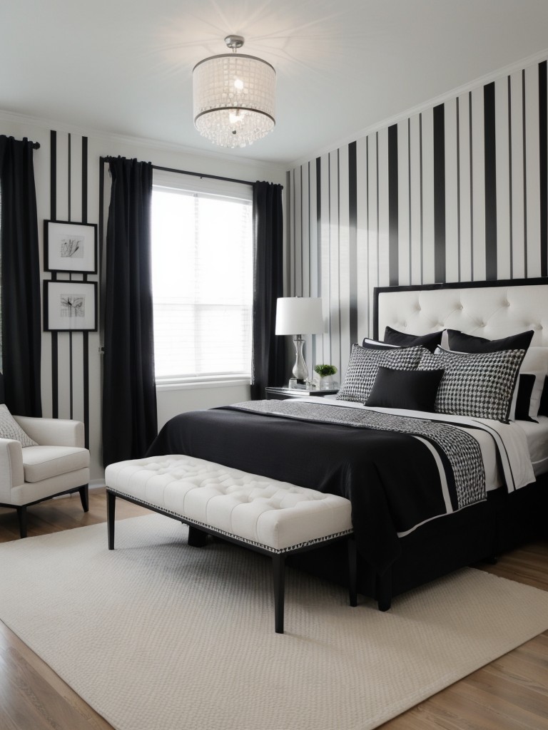 Chic and Modern Apartment Bedroom: Timeless Black & White Decor