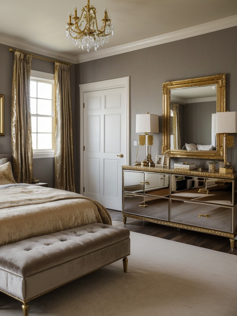 Country Chic: Gray Bedroom with Touch of Gold