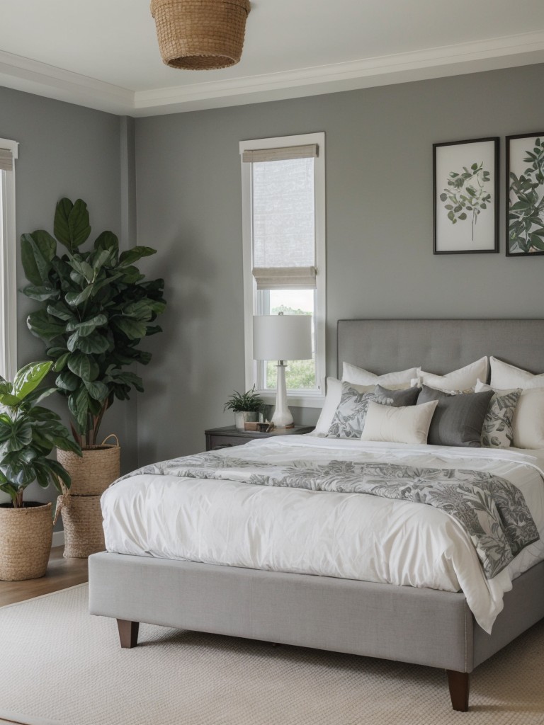 Botanical Bliss: Transform Your Apartment with Gray Bedroom Decor!