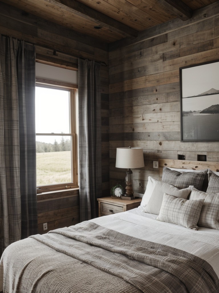 Cozy Cabin Vibes: Rustic Gray Bedroom with Barn Wood Accents