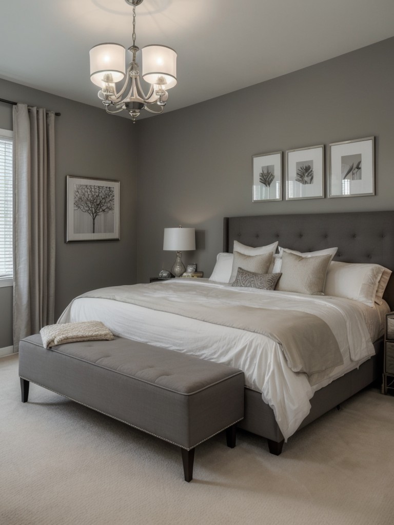 Chic apartment bedroom vibes: Elevate with a striking statement light fixture!