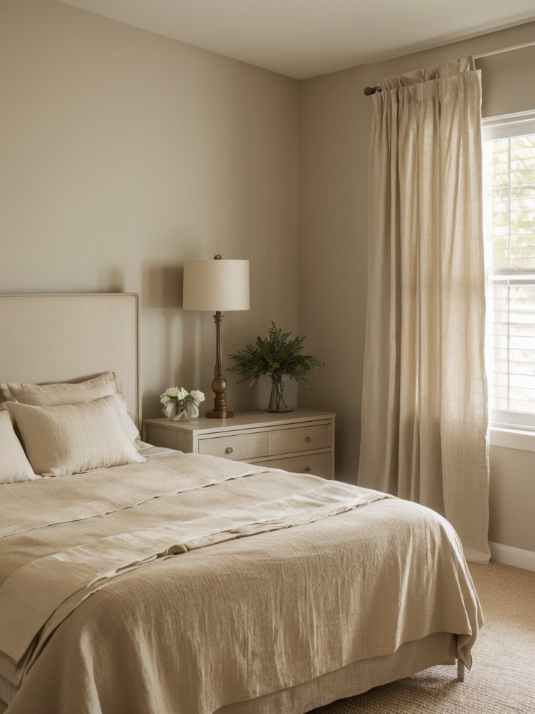 Breezy Beige Bedroom: Resort-like vibes with linen curtains