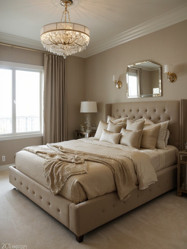 Add Glamour to Your Beige Bedroom with Crystal Chandeliers!