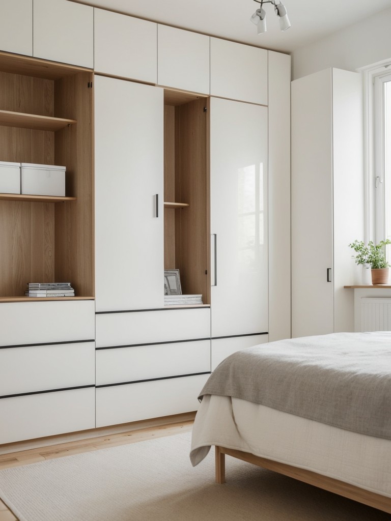 Scandi-Inspired Bedroom Decor: Sleek & Organized with Built-In Storage & Floating Shelves