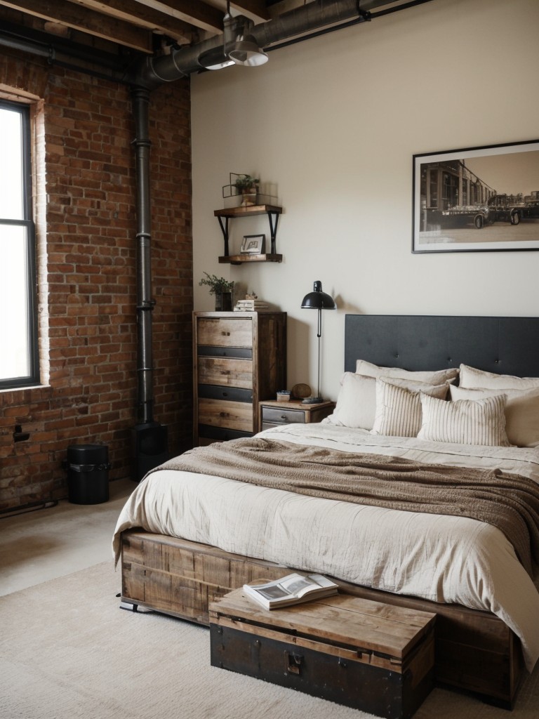 Industrial Chic Bedroom: Metal, Brick, & Reclaimed Wood