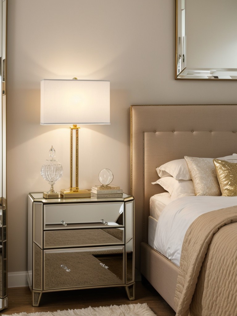 Glam up your bedroom with mirrored nightstand and gilded accents!