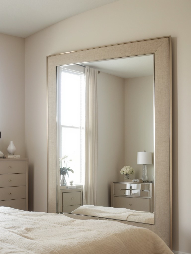 Beige Chic: Expand Bedroom Space with a Statement Mirror!