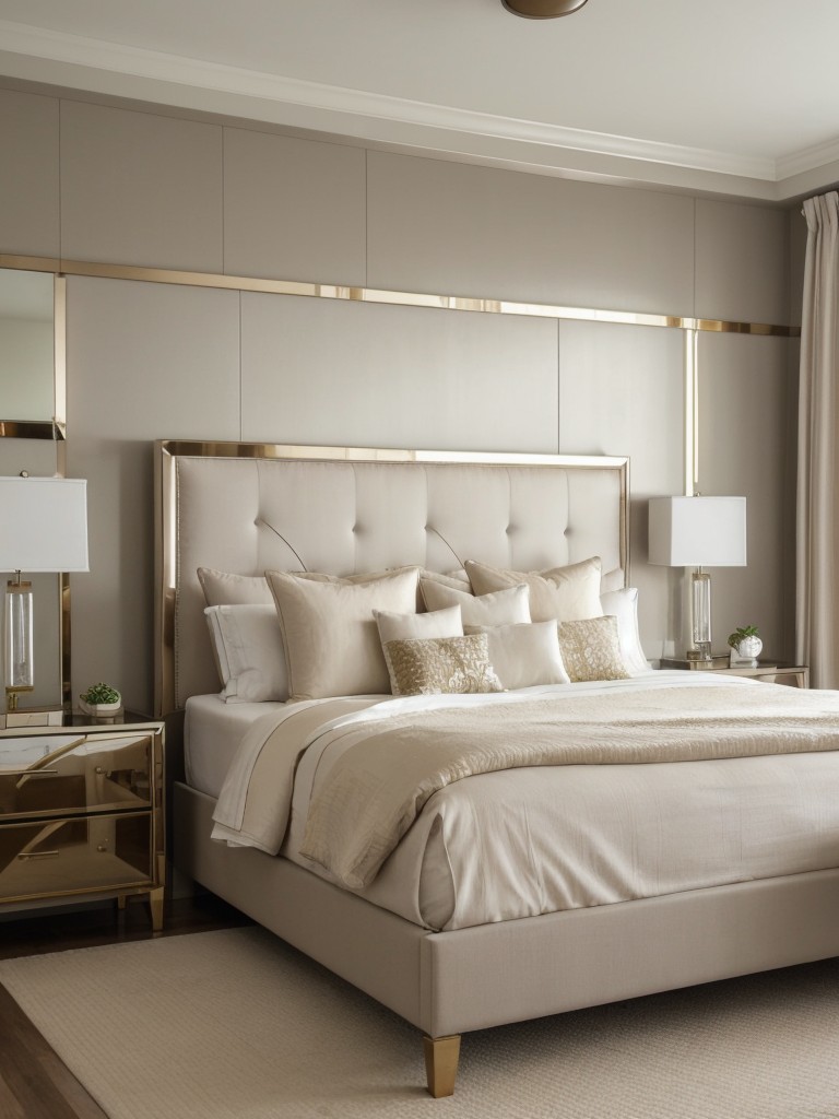 Create a Serene Oasis: Beige Bedroom with Tufted Headboard & Metallic Accents ??