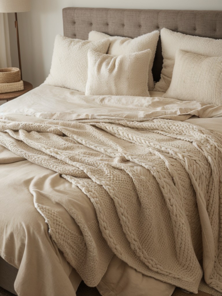 Cozy Beige Bedroom: Relax in Style with Soft Blankets & Faux Fur