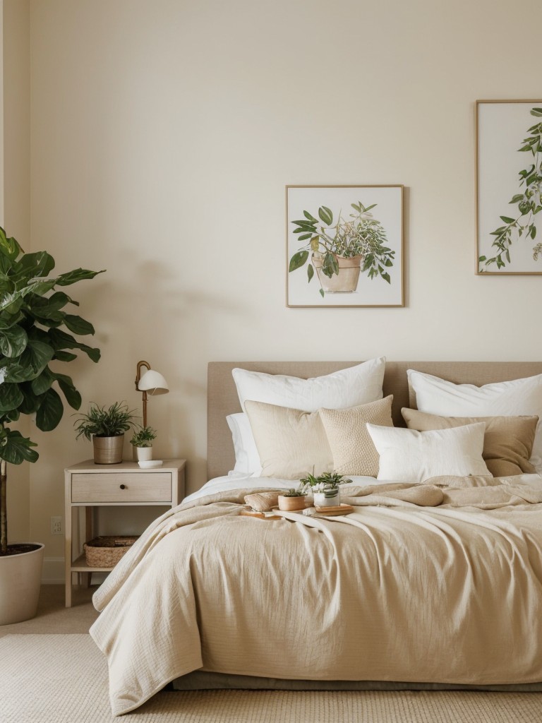 Nature-inspired Beige Bedroom: Calm and Relaxing Space with Botanical Touches