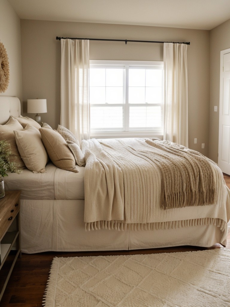 Cozy up Your Bedroom with Beige Decor & Fringed Throw Blanket!