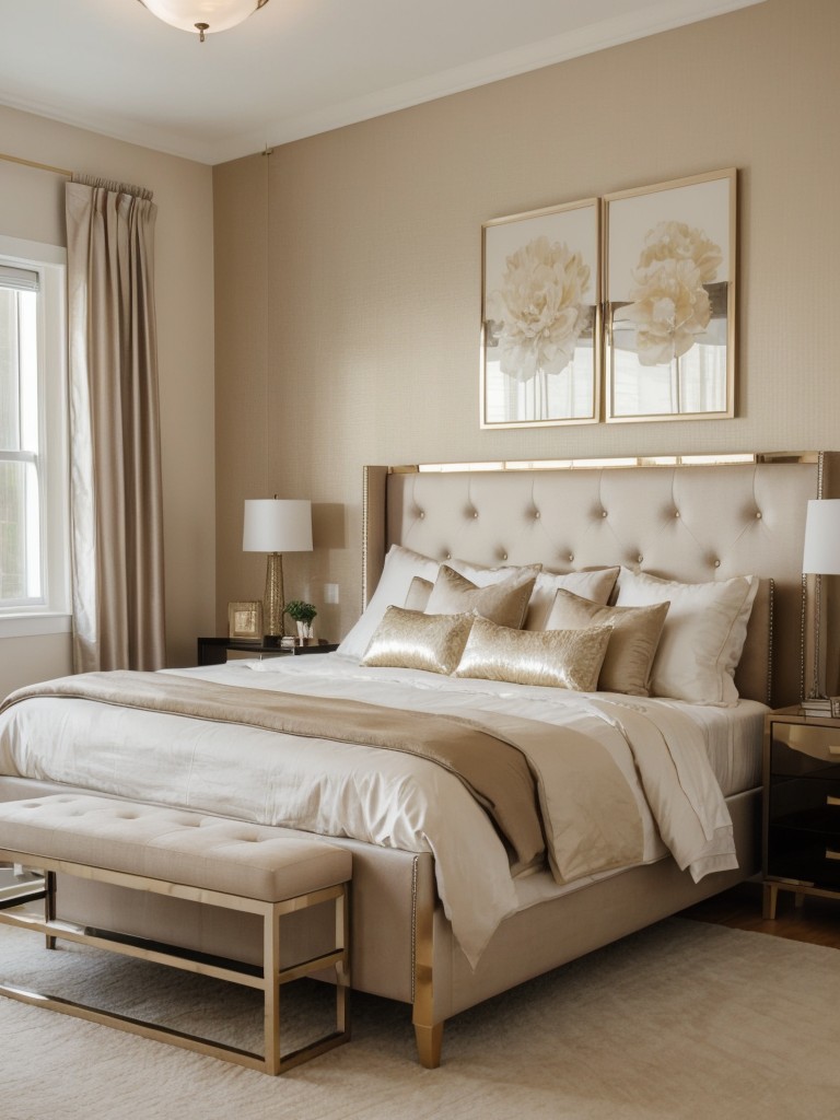 Cozy Beige Bedroom with Stylish Metallic Accents!