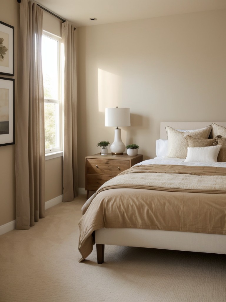 Cozy up your bedroom with beige decor and a stunning accent wall!